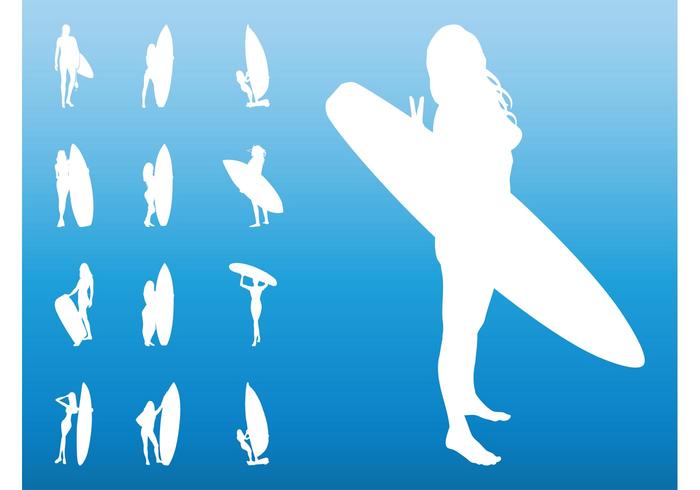 Surfer Girls Silhouettes Surfer Girls Silhouettes