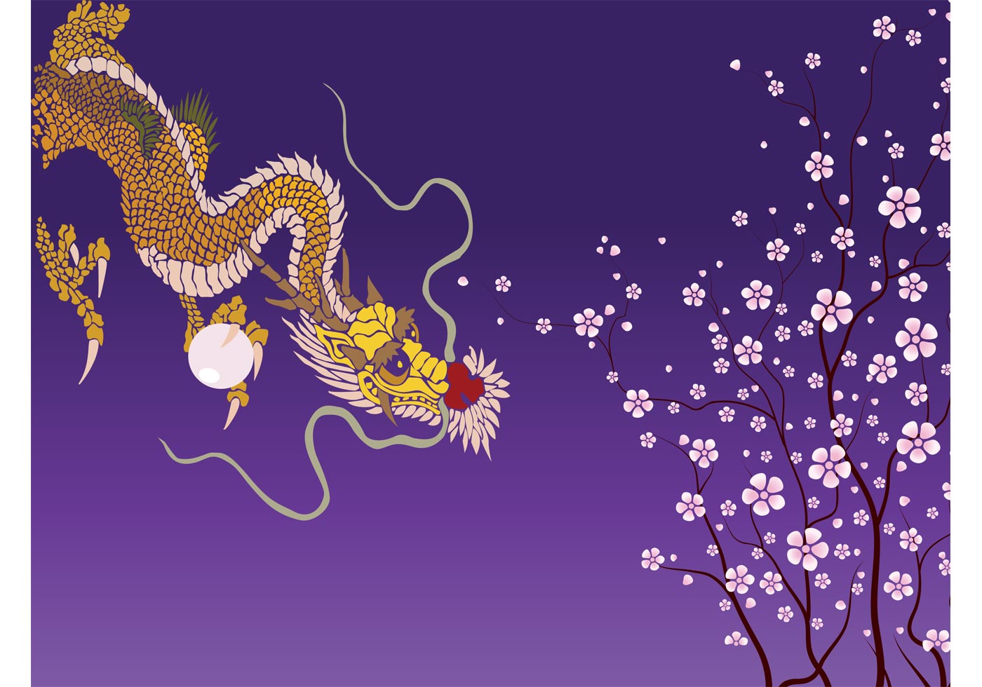 Dragon And Cherry Tree - Download Free Vector Art, Stock Graphics & Images