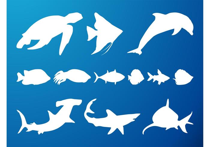 Sea Creatures Silhouettes Set Sea Creatures Silhouettes Set