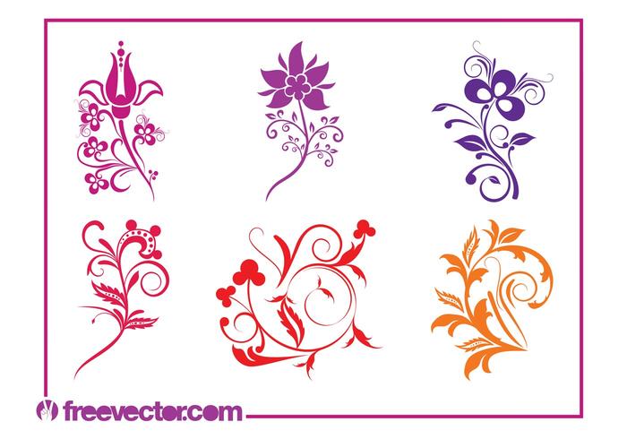 Colorful Swirling Flowers Set Colorful Swirling Flowers Set
