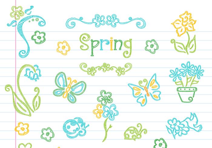 Drawn Floral Spring Elements Vector Collection