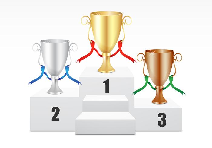 Gold, Silver, Bronze Trophy Vector Set