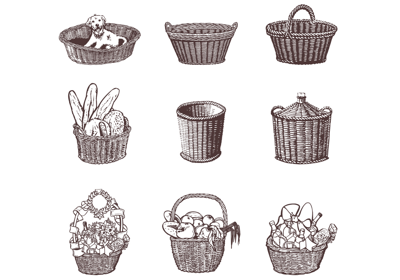 Drawn Wicker Baskets Vector Set 80191 Vector Art at Vecteezy