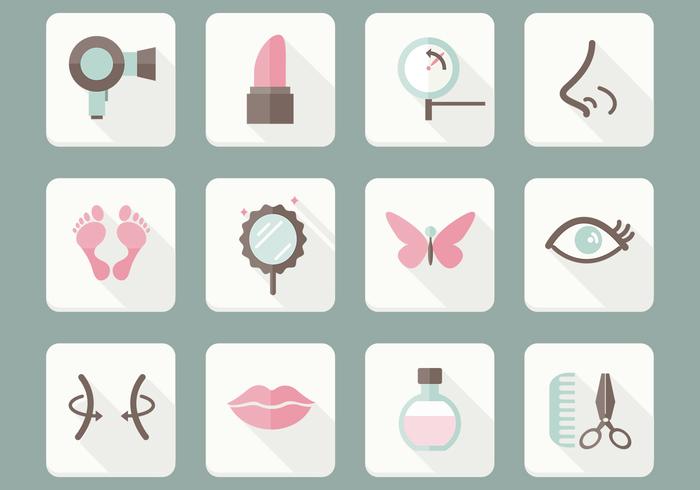 Plano de cuidado de la belleza iconos conjunto de vectores