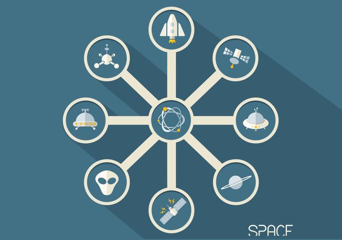 Flat Space Icons PSD Set vector