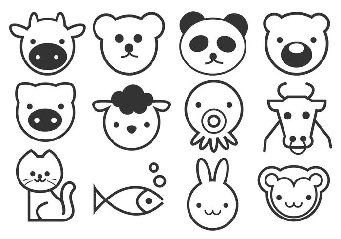 Outline Cute Animals Vector Pack