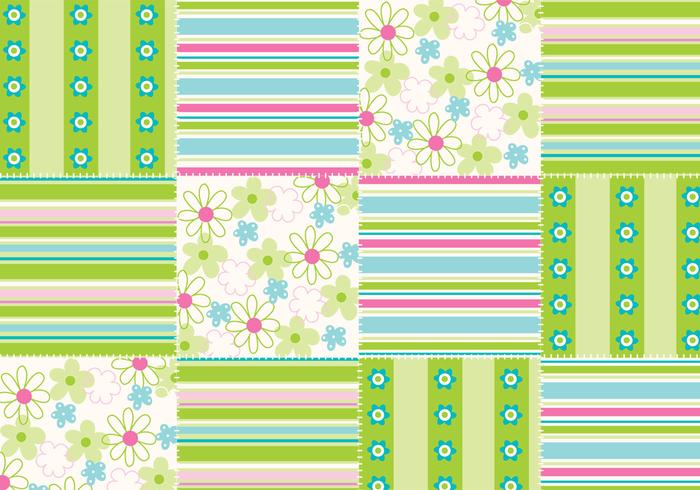 Flowers and Stripes Seamless Patchwork Vector Pattern 