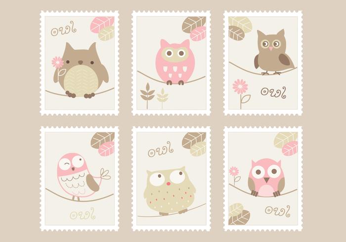 Cartoon Owls Sellos conjunto de vectores