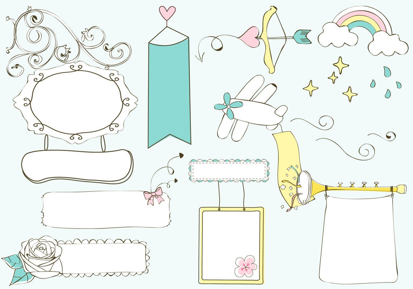 Download Cute Doodle Banners Vector Set 80355 Vector Art at Vecteezy