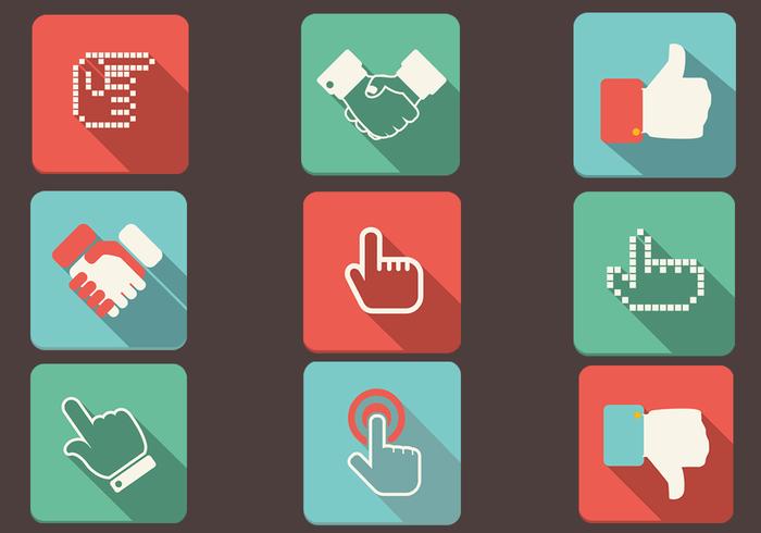 Flat Shadow Hand Icons Vector Set