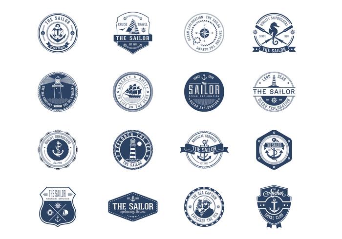 Vintage Nautical Badges Vector Set