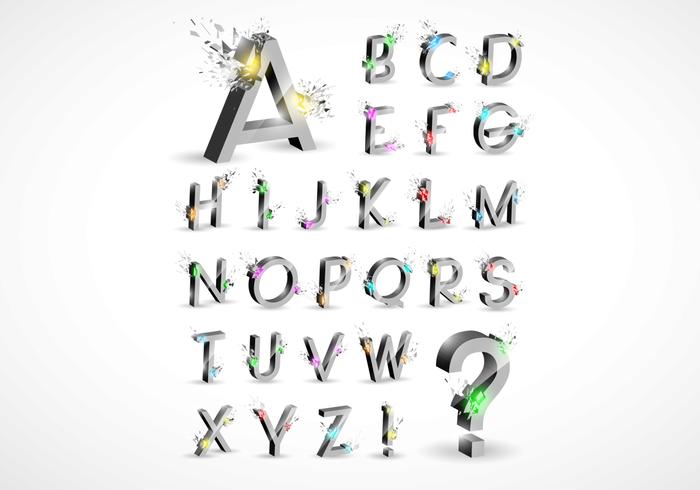 3D Explosion Alphabet Vector Set