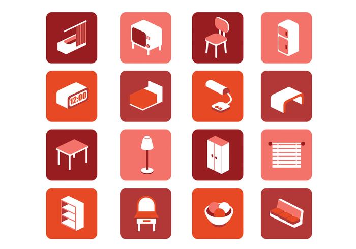 3D Furniture Icons Vector Set