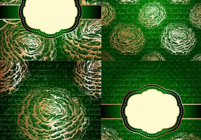 Emerald and Gold Floral Vintage Backgrounds Vector