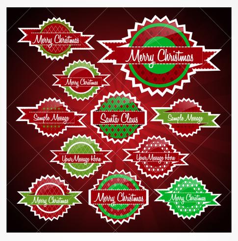 Rojo y verde Navidad Badges Vector Pack