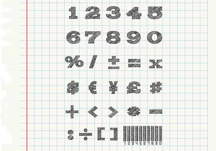 Sketchy Numbers Vectors Set