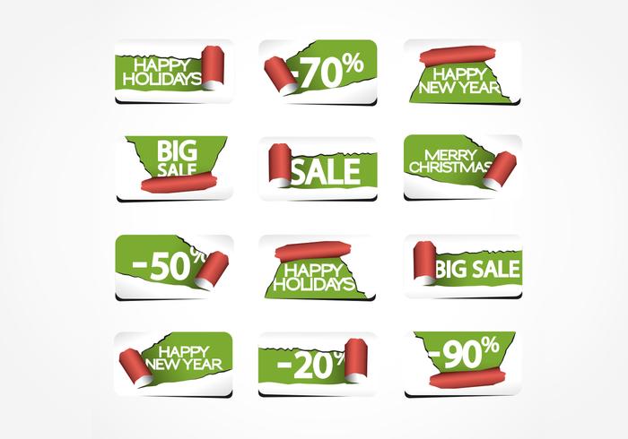 Torn Paper Holiday Labels Vector Pack