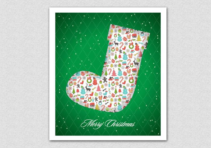 Green Patterned Christmas Stocking Vector Background