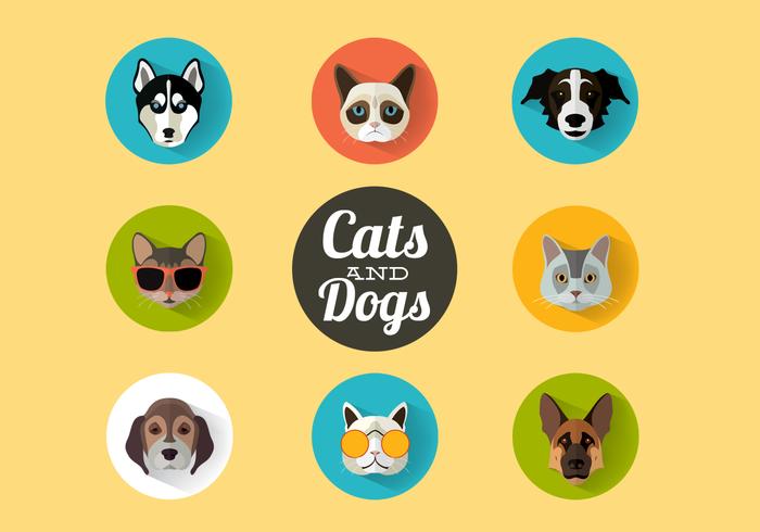 Cats and Dogs Portraits Vector