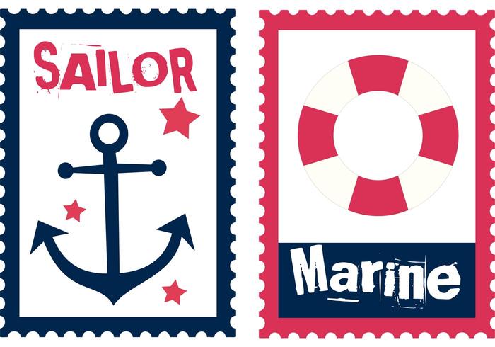 Free Sailor Summer Stamp Vectors