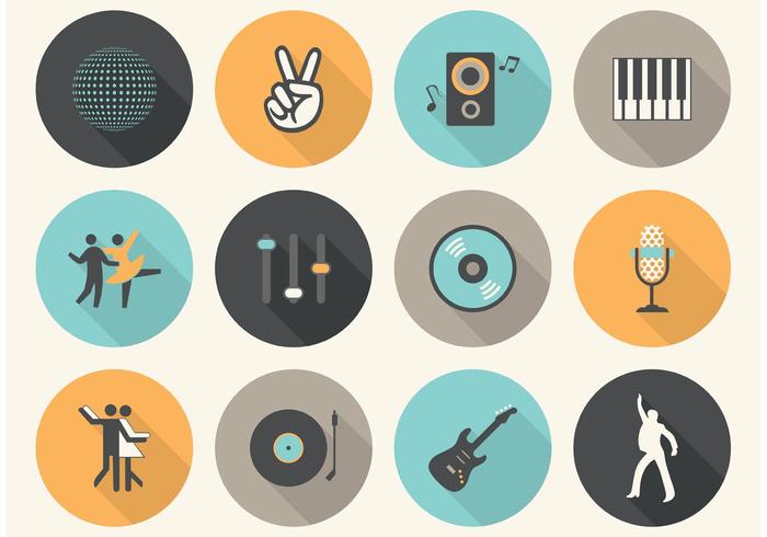 Iconos libres de la música plana del vector