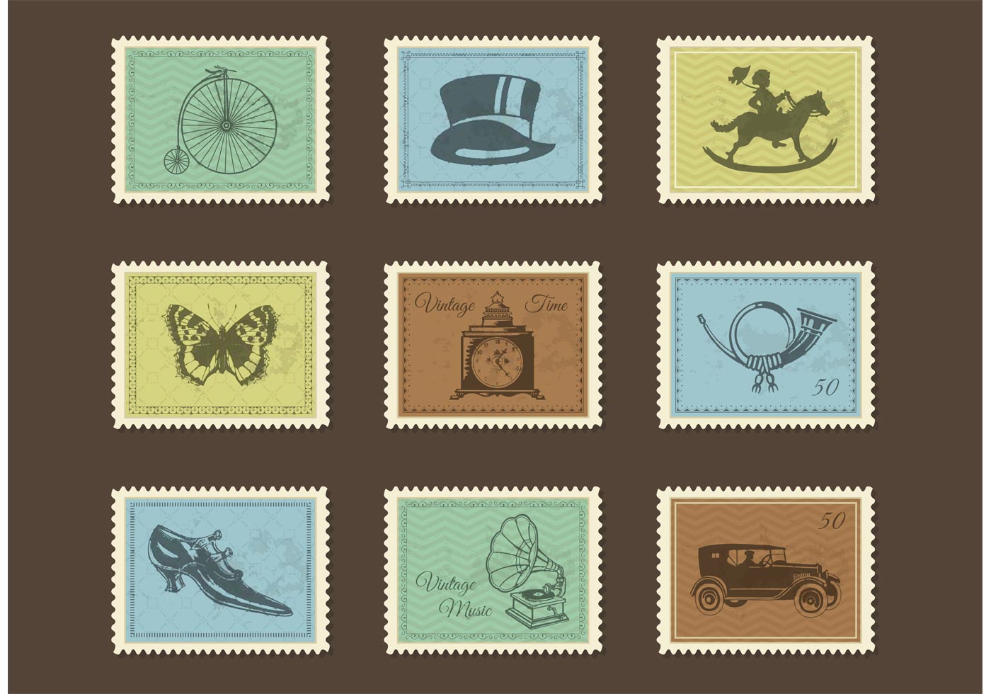 Free Vintage Post Stamps Vector 81937 Vector Art at Vecteezy