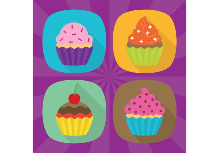 Iconos de vector de cupcake plana