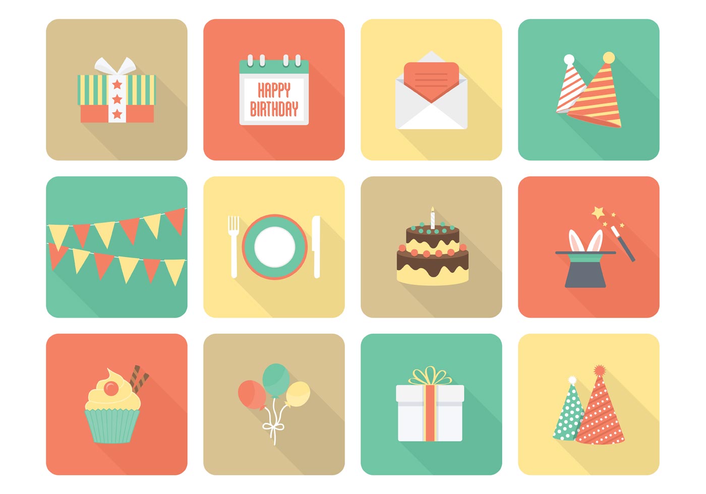 Download Free Vector Birthday Flat Icons - Download Free Vector Art ...