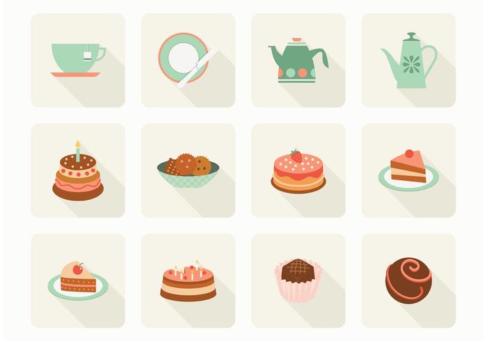 Flat Cake And Tea Vector Icons