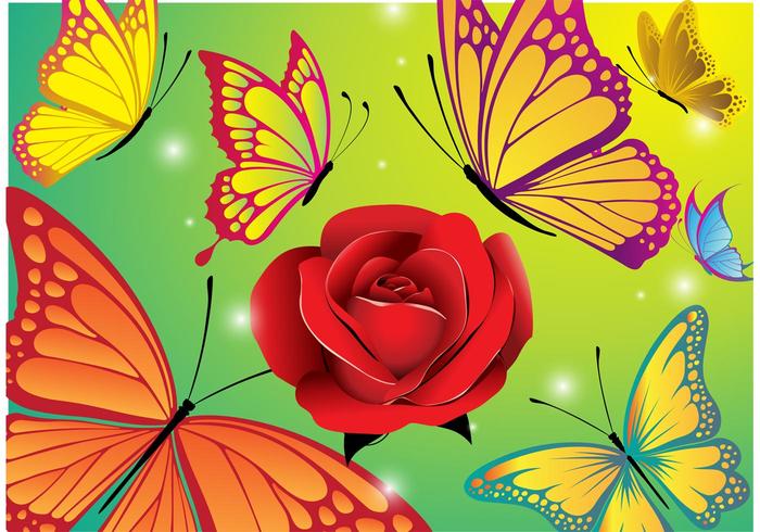 Flower and Butterfly Vector Background 