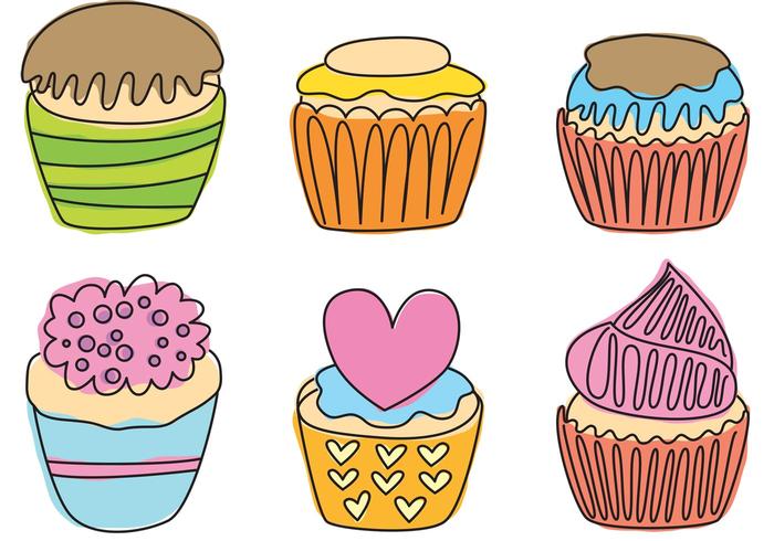 Hand Drawn Cupcake Vectors 