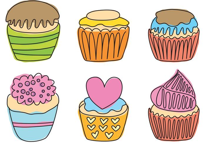 Mano Drawn Cupcake Vectores