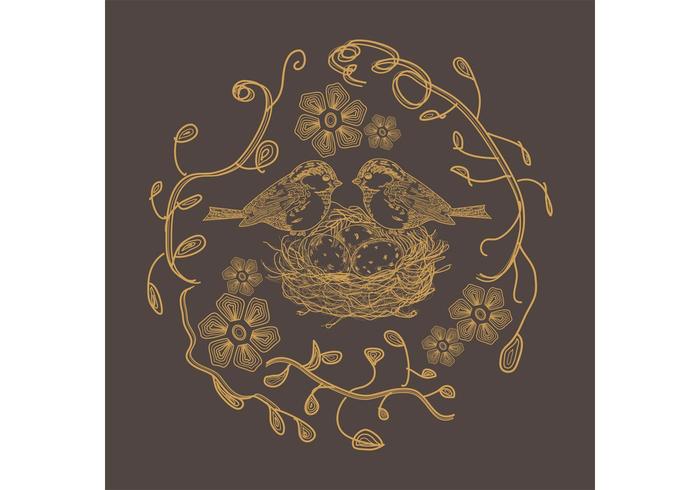 Hand Drawn Bird in Nest Vector