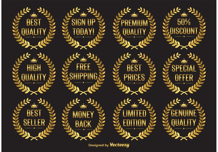 Gold Laurel Wreath Vector Labels Gold Laurel Wreath Vector Labels