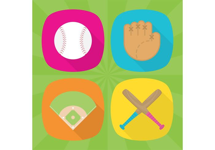 Iconos planos de vector de béisbol