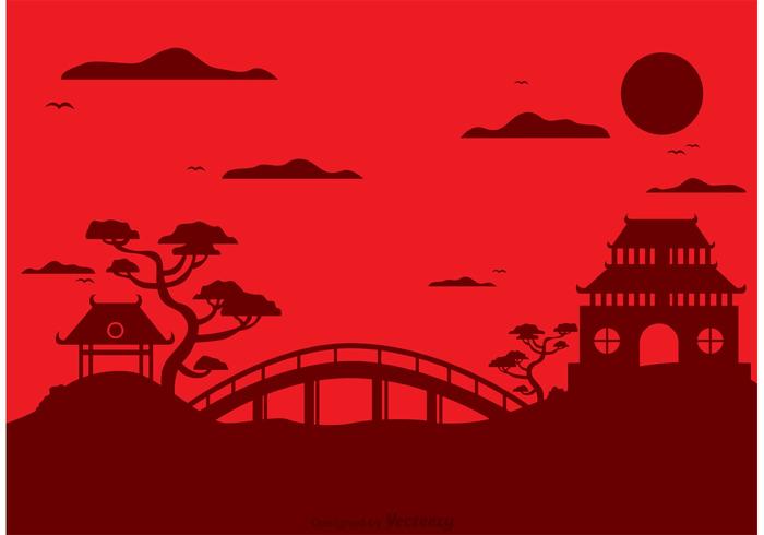 Templo chino paisaje vector de fondo