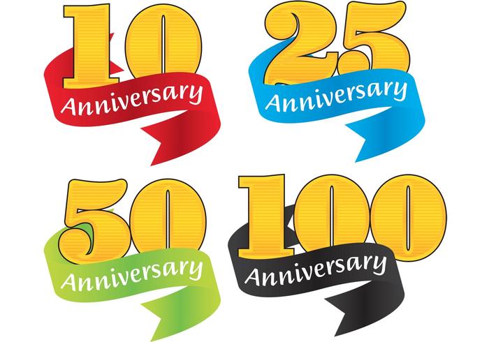 Colorful Ribbon Anniversary Badge Vectors 