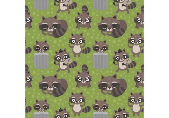 Free Seamless Cartoon Raccoon Vector Pattern