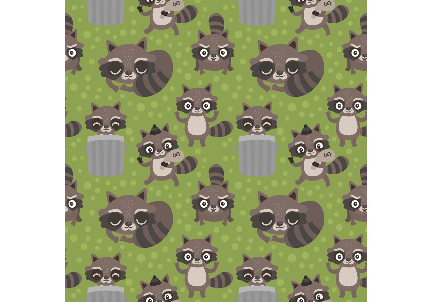 Download Free Seamless Cartoon Raccoon Vector Pattern - Download ...
