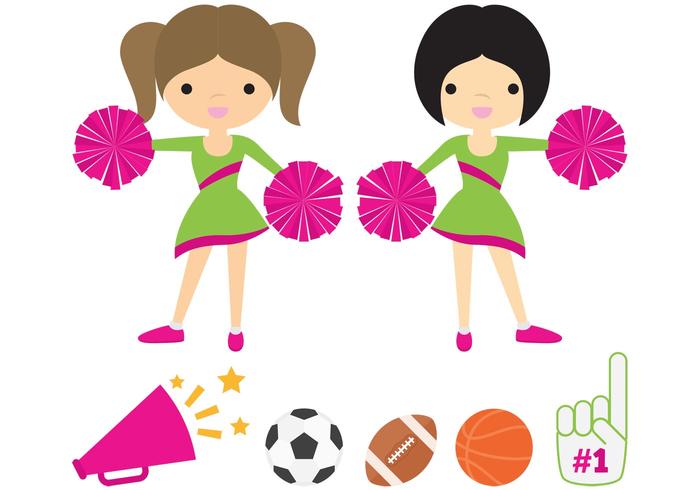 Cheerleaders with Pom Poms Vector Pack