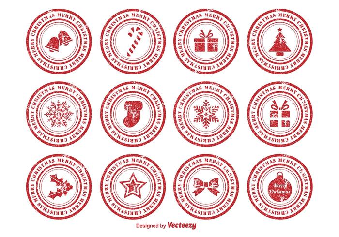 Distressed Christmas Rubber Stamps vector