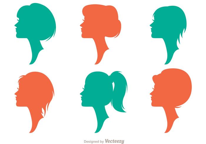 Silhouette Woman With Hairstyles Vectors Pack 2
