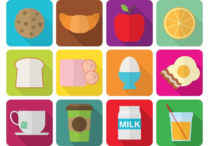 Iconos de desayuno plano vector