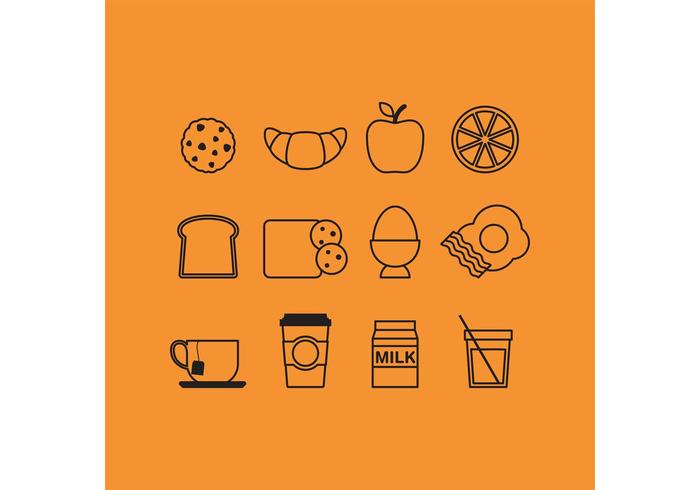 Iconos del desayuno del esquema vector