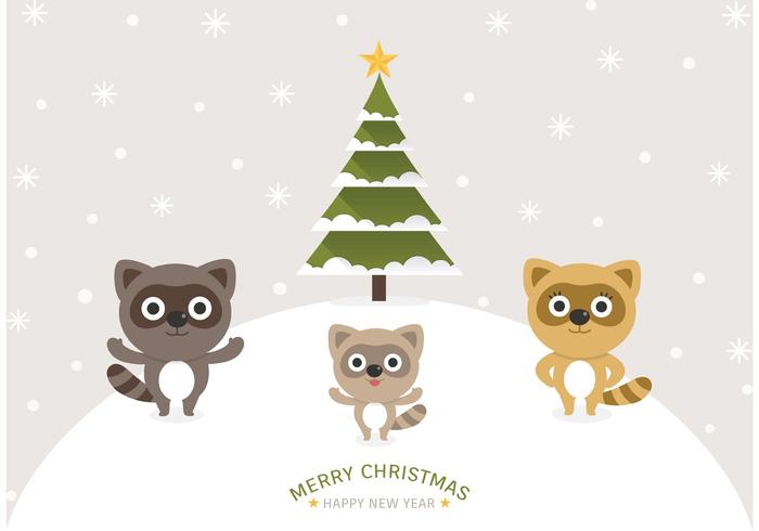 Free Cartoon Raccoons Christmas Vector Background