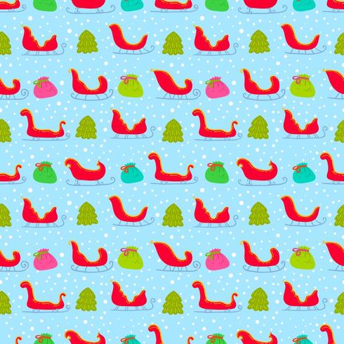 Colorful Santa's Sleigh Vector Seamless Pattern