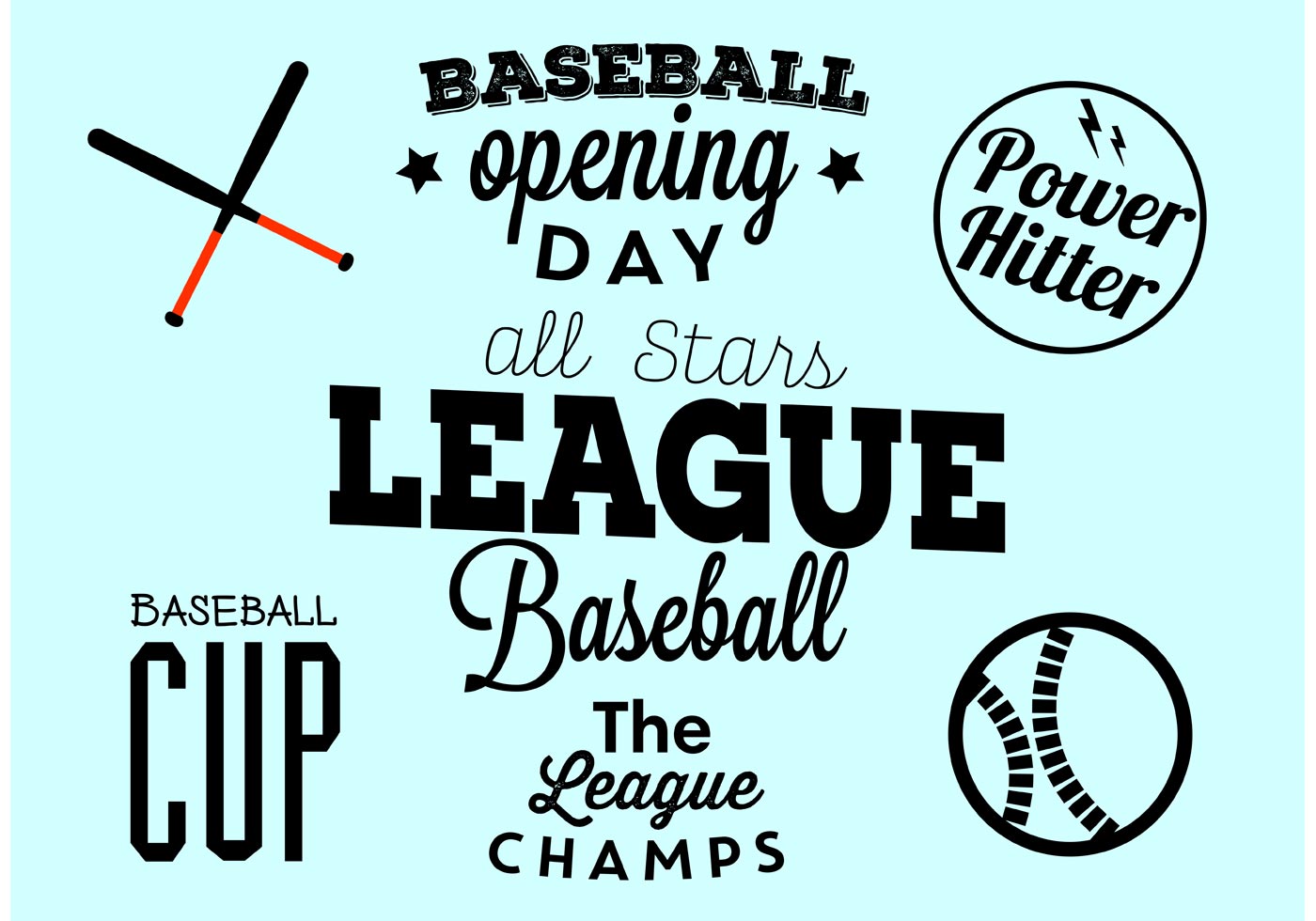 Baseball Opening Day Typographic Set Download Free Vector Art, Stock