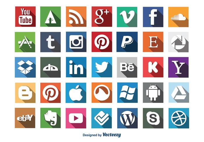 Social Media Long Shadow Icon Set Social Media Long Shadow Icon Set