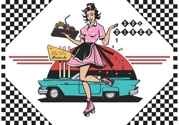 50's Drive In Diner Vector Ilustration