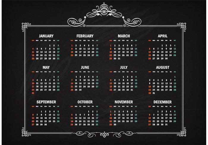 Free Vector Retro Calendar 2015 en la pizarra